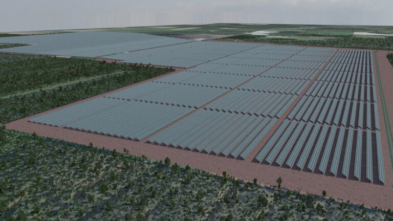 3D-visualisointi Lapuan Heininevan aurinkovoimapuistosta. Entiselle turvetuotantoalueelle on asetettu noin 200 000 aurinkopaneelia.